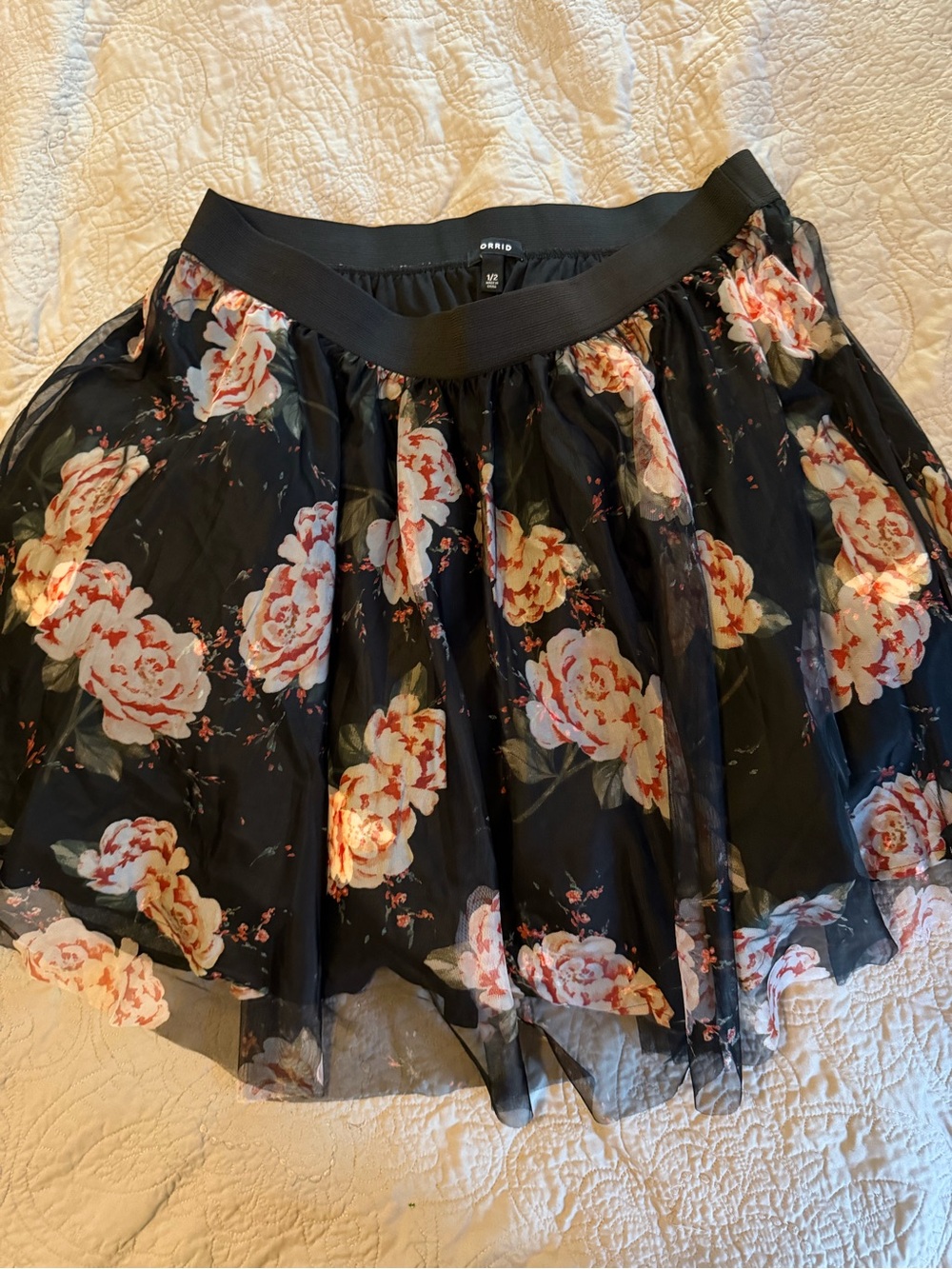 Torrid Floral Mesh A-Line Skirt - Black with Pink Roses